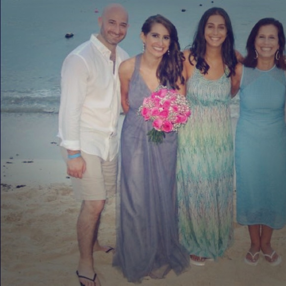 Monique Lhullier tulle bridesmaid gown in steel